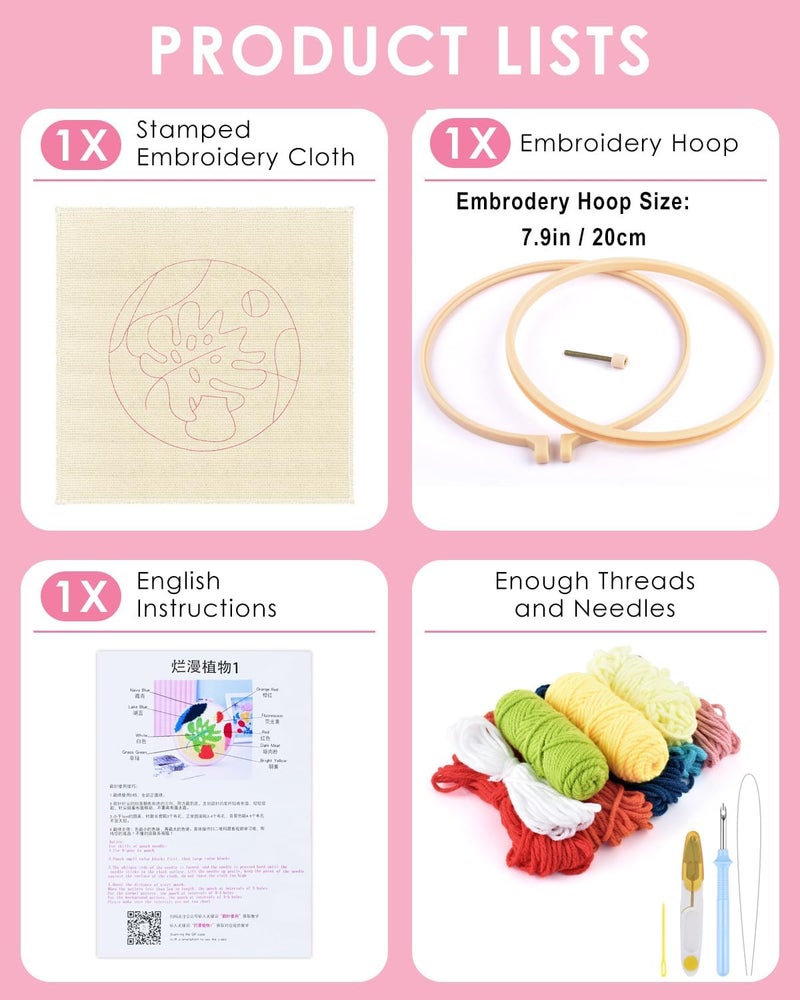 TINDTOP Punch Needle Kits, Punch Embroidery Kits for Adults Beginner, Tool with Punch Needle Fabric, Hoops, Yarns and Sewing Needles - Image 2